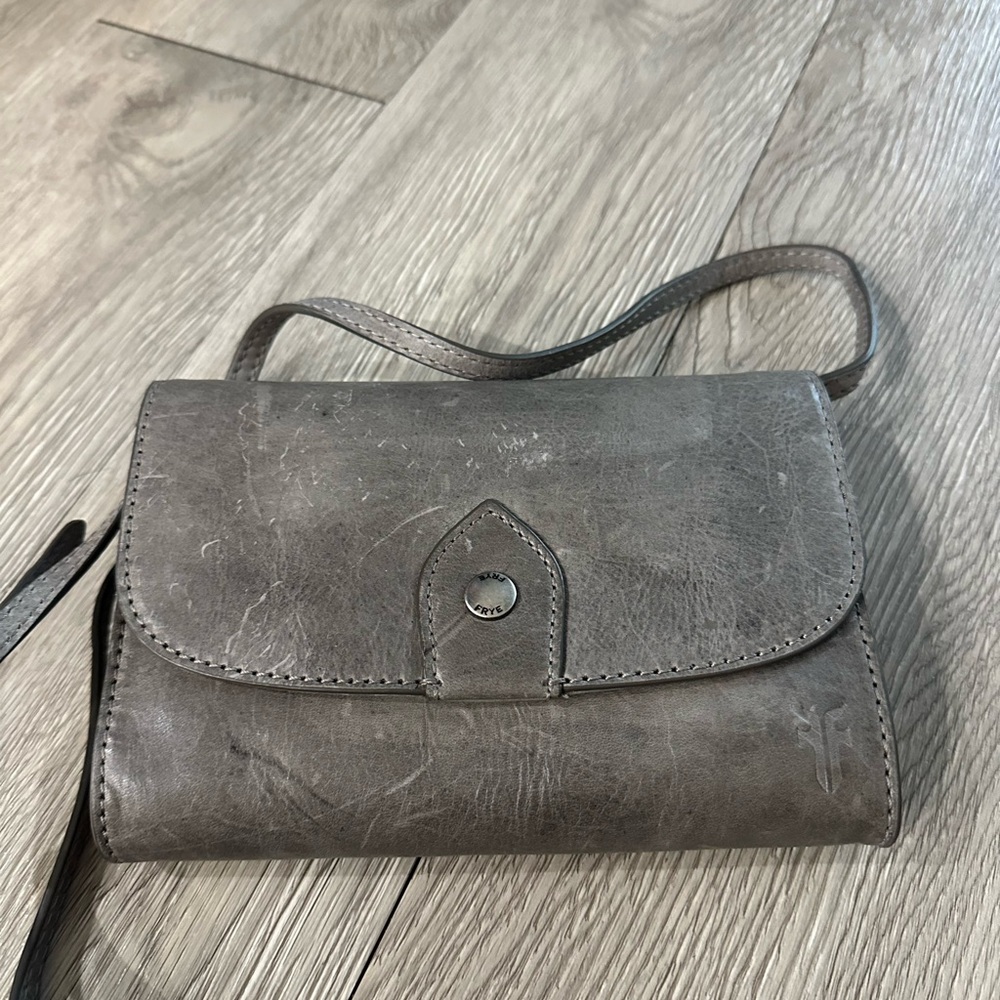 Frye Melissa Wallet Crossbody Gray Distressed Leather Bag Purse